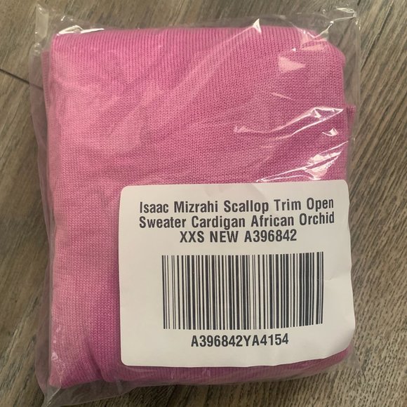 NWT ISAAC MIZRAHI SCALLOP TRIM OPEN FRONT CARDIGAN SWEATER AFRICAN ORCHID XXS - Picture 9 of 11